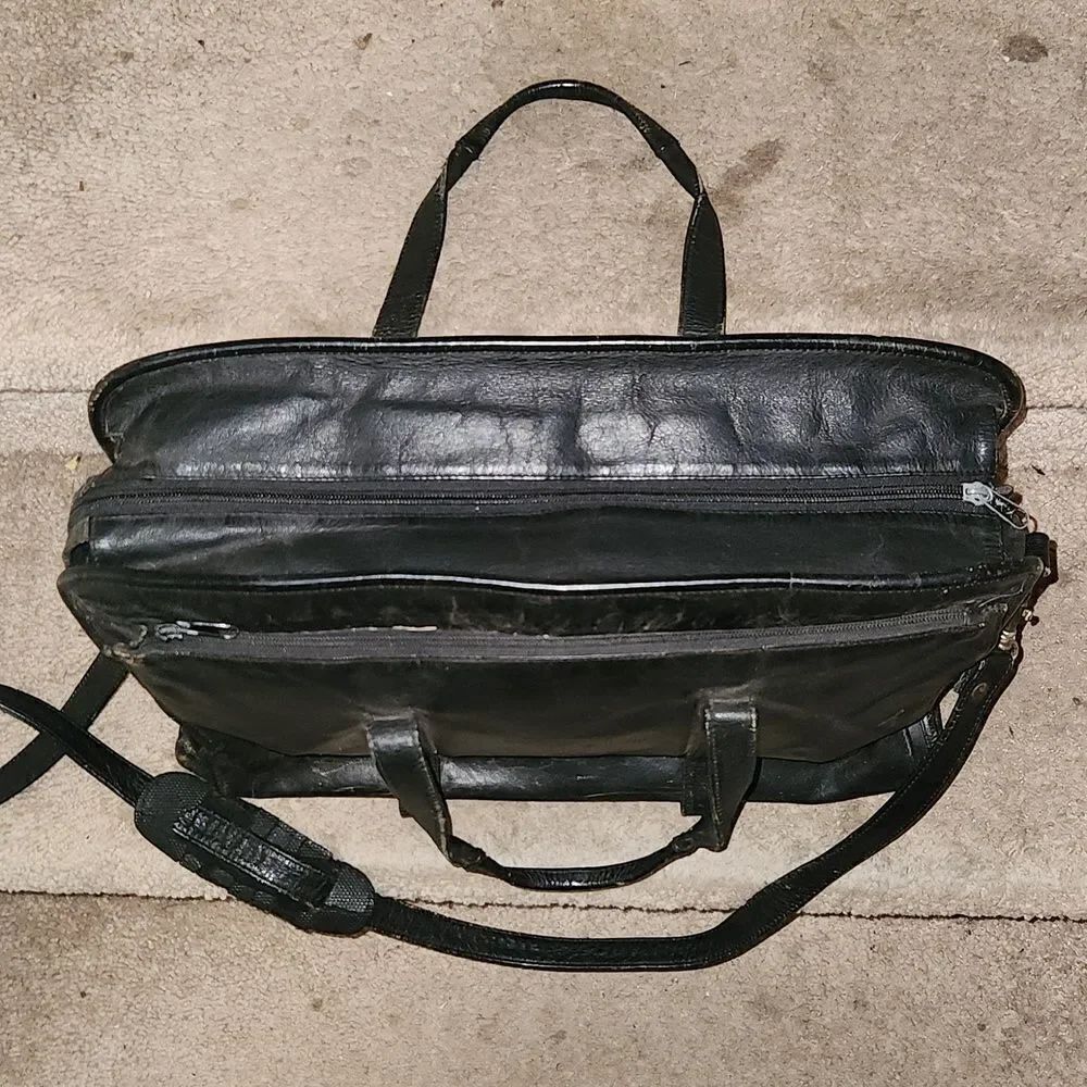 Vintage Black Leather Briefcase Bag - Picture 3 of 8